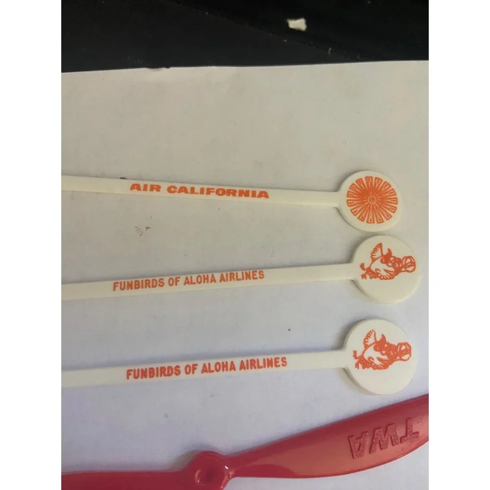 Vintage Lot of 8 Airline Swizzle Sticks Including TWA, PanAm, Aloha, and Air Cal